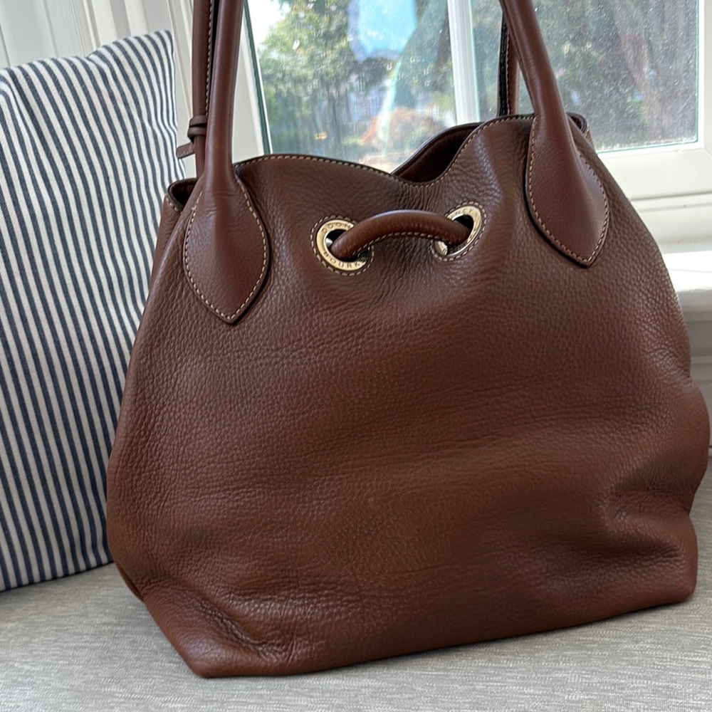 Dooney & Bourke Brown Leather Shoulder Bag with Tassel Details - Picture 3 of 7